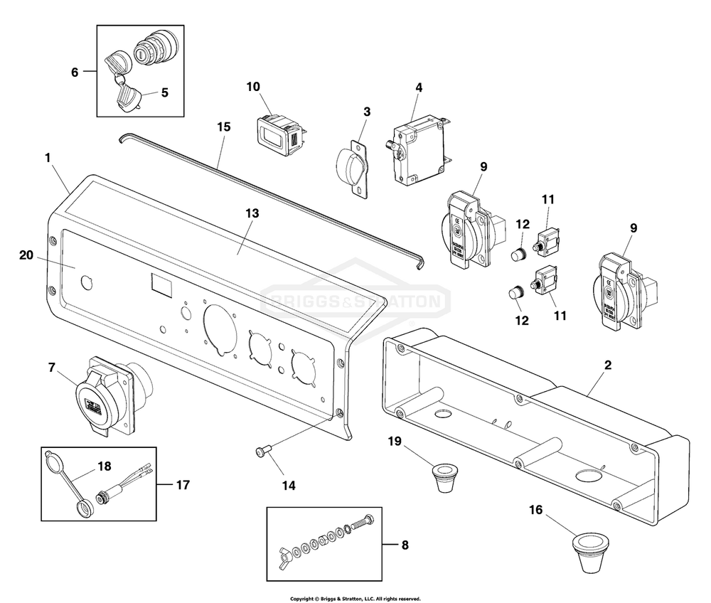 Control Panel (80028422) Diagram and Parts List for 030722-01  Briggs and Stratton Generator
